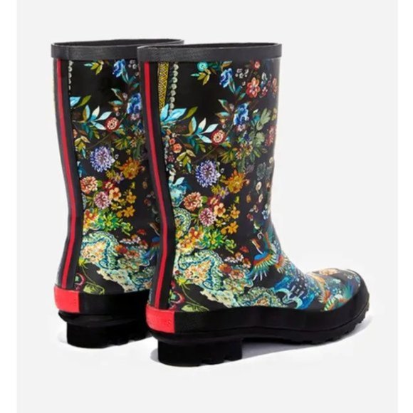 Johnny Was Shoes - Johnny Was Black Floral Print Dreamers Rainboot